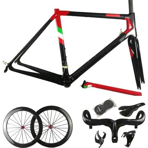 Red Gloosy Carbon Bike C64 Frame Carbon Fiber Road Bike Frames Bicycle Frameset Wheelset 50mm With Novatec A271 Hubs