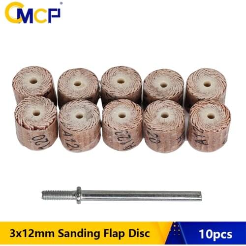 CMCP 10pcs 120 Grit Sanding Flap Disc With 1pc 3.0mm Shank Mandrel Polishing Grinding Sanding Flap Wheels For Dremel Rotary Tool