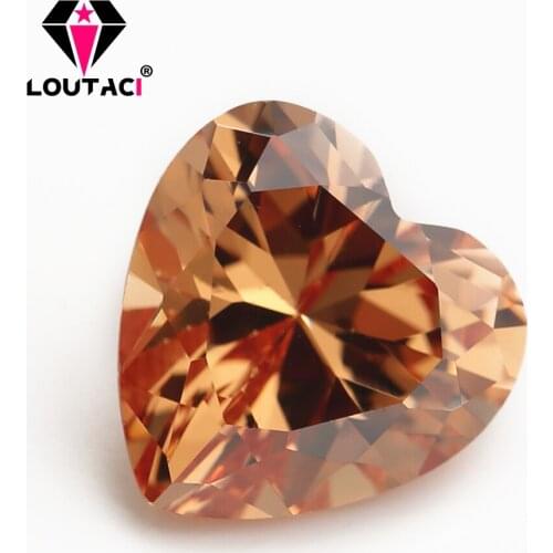 LOUTACI Colored Cubic Zirconia Heart Shape Champagne Color Quality Wedding Jewelry Setting Big Size 11x11-15x15mm