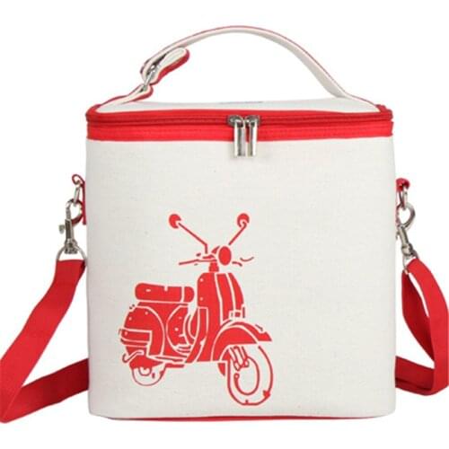 Motorcycle/birds/giraffe pattern Portable Insulated Cotton Linen Lunch Tote Food Picnic Bag Women Kids Men Lunch bag Box