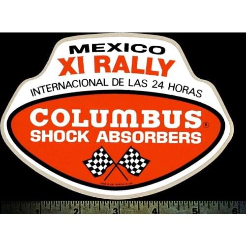 For x2 COLUMBUS Shocks - Mexico XI Rally - Original Vintage 1960s Racing Decal/Sticker