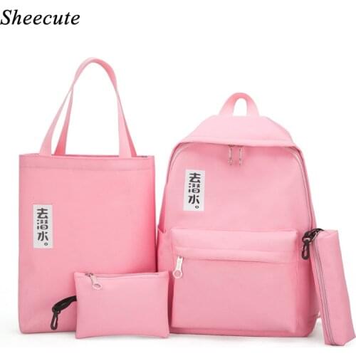 New Childrens School Bags Kids Canvas Backpack Fashion Print High School Student Backpack Girls School Bags Satchel 4pcs/set