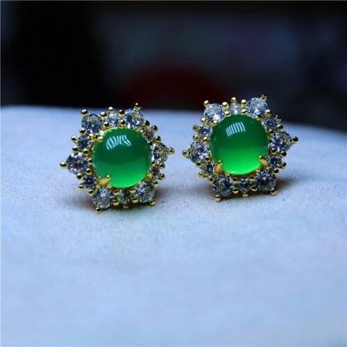 Wholesale Personality Fashion Jewelry Green Chalcedony Special Silver Earring For Women Feature Concise Namour Charm Gift