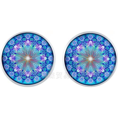 Flower Of Life Tibetan Om Mandala Earrings For Women Gray Om Jewelry Vintage Buddhism Meditation Jewelry Glass Dome Jewelry Gift