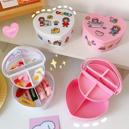 W&G Pink Girl Heart Storage Box Jewelry Desktop Jewelry Organizer Box Student Dormitory Love Storage Box Double Storage Box