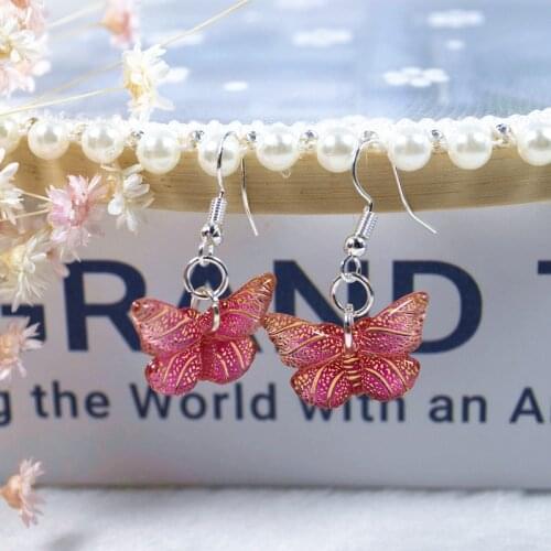 1pair Cute Butterfly Flatback Resin Drop Earrings Multicolor Resin Animal Earrings Jewelry for Children and Woman