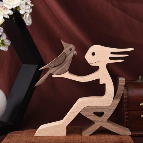 Handmade Sculpture Wooden parrota Ornaments Wood People Table Ornament Family Puppy Home Decor Great Birthday Gift Dropshipping