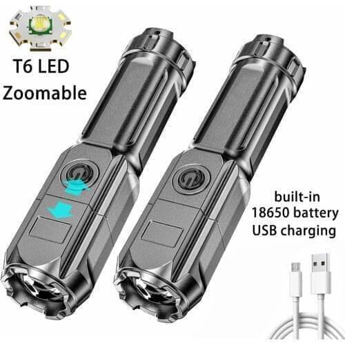 D5 Led Flashlight Super Bright Zoomable USB Rechargeable T6 Tactical Torch Camping Hiking Fishing Outdoor Light Lamp Lantern