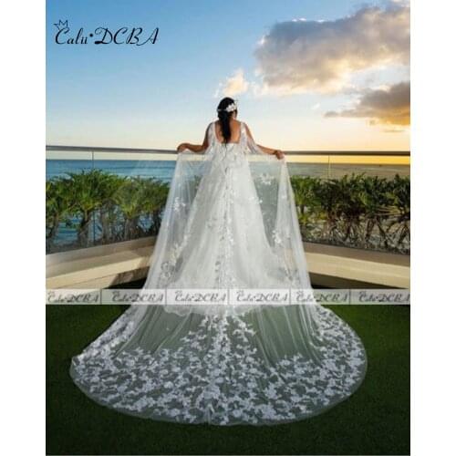 White Ivory Bridal Shoulder Cape Cloak Veil Lace Long Wedding Dress Cathedral Length Bridal Wraps Shawl Bolero 3 4 Meters Cloak