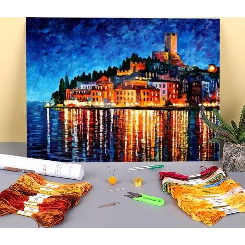 Italy - Verona Printed Fabric 11CT Cross-Stitch Kit Embroidery DMC Threads Craft Handicraft Hobby Needlework Home Jewelry