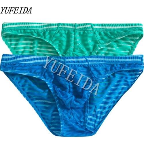 2PCS/LOT Comfortable Panties Men Male Underwear Mens Briefs Underwear Sexy Striped Nylon Man Underwear Briefs Underpants Tanga