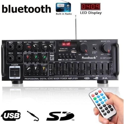12V/220V Bluetooth Power Amplifier Home Karaoke Ok High Power Balanced Power Amplifier Square Dance Audio Card Machine