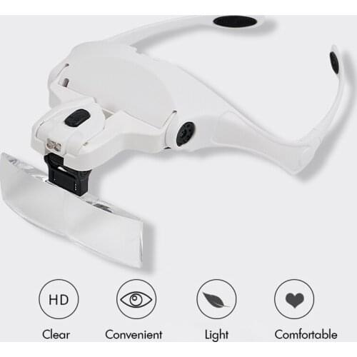 Eyewear Headband Magnifier with 2 Led 1.0X 1.5X 2.0X 2.5X 3.5X Adjustable 5 Lens Loupe Magnifying Glasses for Seniors Reading