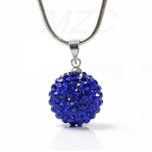 Ydf3g 10mm 15Pcs/Lot Deep Blue Disco Pave Ball Pendant.Silver Plate Chain crystal Necklace