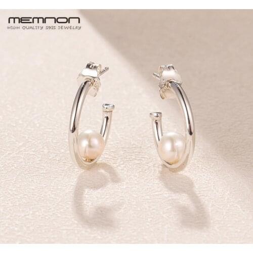 Memnon Christmas winter silver 925 Contemporary Pearl Hoop Earrings for women 925 Sterling Silver aretes earring fashion Jewelry