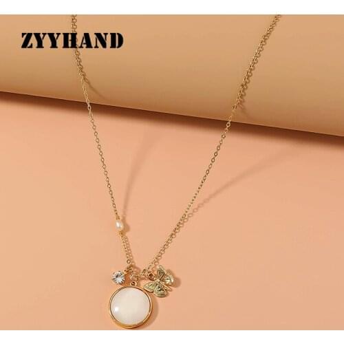 Golden Color Shell Women Pendant Necklace Girl Butterfly Pearl Zircon Cross Chain Jewelry Lady Luxury Jewellery