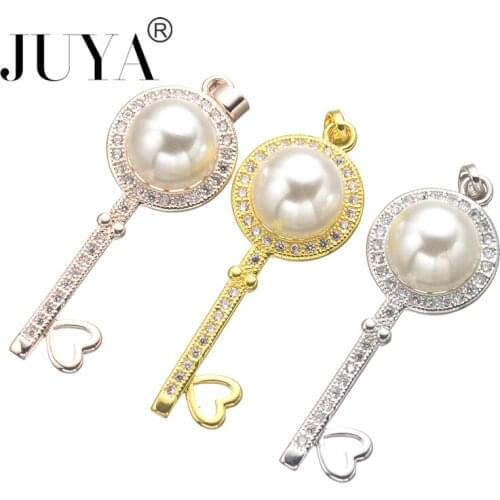 Gold Rose Gold Color Copper Zircon Pearl Key Pendant Charm For Women Necklaces Accessories Pendants Jewelry Making Gift