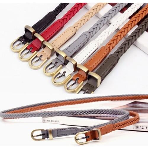 1Pcs Hand-Woven Women Belts Dress Jeans Metal Stylish Decoration Pin Buckle Versatile Belt PU Leather Solid Color
