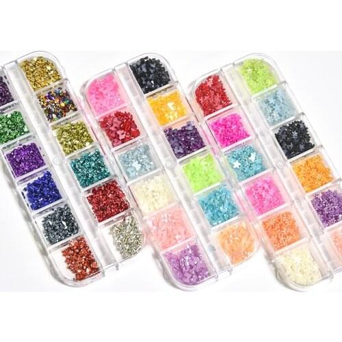 12 Colors Nail Crystal Rhinestones Bows/Flower/Irregular Nail Stones Gems For Nail Art Decoration UV Polish Nail Mixed Supply