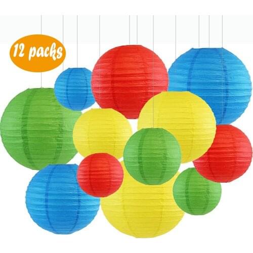 12 Pcs White Blue Lemon Yellow Paper Lantern Chinese Decorative Round Lanterns lanterne papier chinoise for Wedding Party Decor