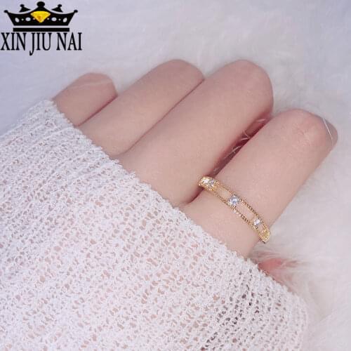14K Gold Color Hollow Zircon Rings For Women Vintage Simple Thin Ladies Wedding Ring High Quality Jewelry gemstone