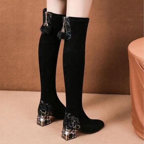 2020 Fashion Women Boots Rhinestone High Heels Boots Sexy Over The Knee booties Slim Stretch Shoes High Color Block Boots
