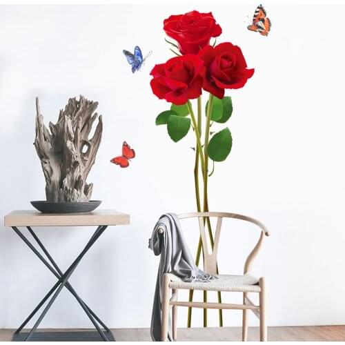 3D Rose Flowers Wall Stickers Butterflies Bedroom Decor Living Room Backdrop Wall Decals DIY Room Decoration Art Mural Gift