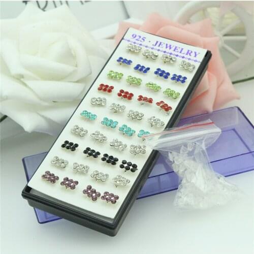 40pcs 925 sterling silver earrings Fashionable retro double row crystal earrings Women stud earrings Zircon silver earrins