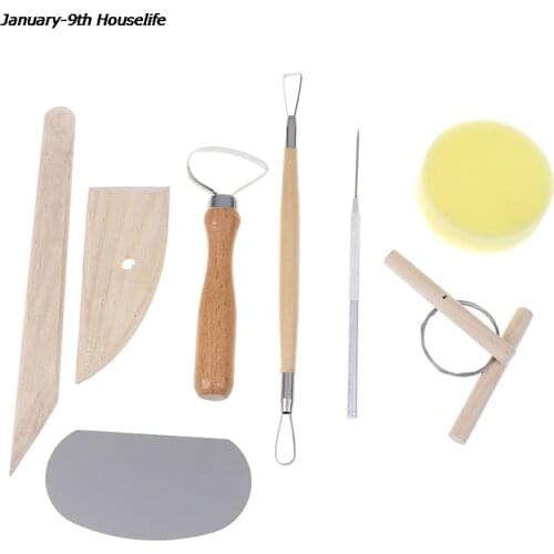 8Pcs/Set Pottery Ceramic Tool Set DIY Hand Clay Ceramic Molding Tools Wood Knife Pottery Ceramics Clay Sculpture Modelling Kit