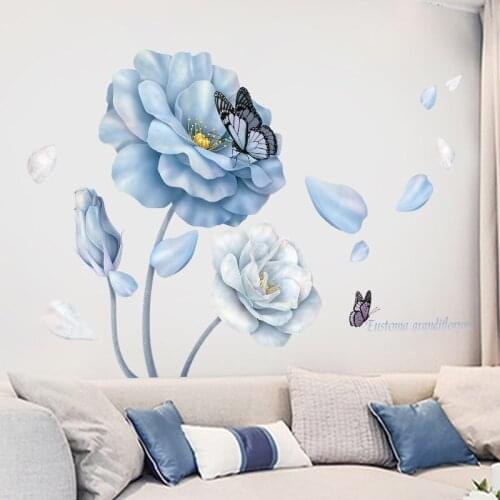 86*126cm Blue Flower Wall Sticker 3D Self Adhesive Wallpaper for wall tiles VSCO Girl Teenager Room Decor Aesthetic Poster Art