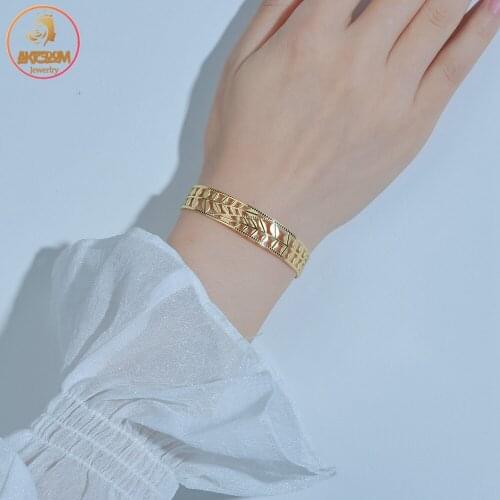 Akizoom Korean Version Of Ins Leaf Hollow Open Bracelet Stainless Steel Femme Bangle Charm for Women Girl Party Jewelry Gift