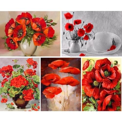 Diy 5D Diamond Painting Full Square Poppy Flower Cross Stitch Embroidery Diamond Mosaic Picture of Rhinestones Decor Gift