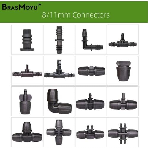 BRASMOYU 3/8" To 1/4" Hose Connector 8/11 To 4/7mm Barb 6.0mm Lock Tee Straight Elbow End Plugs Adapter Plants Irrigate Joints