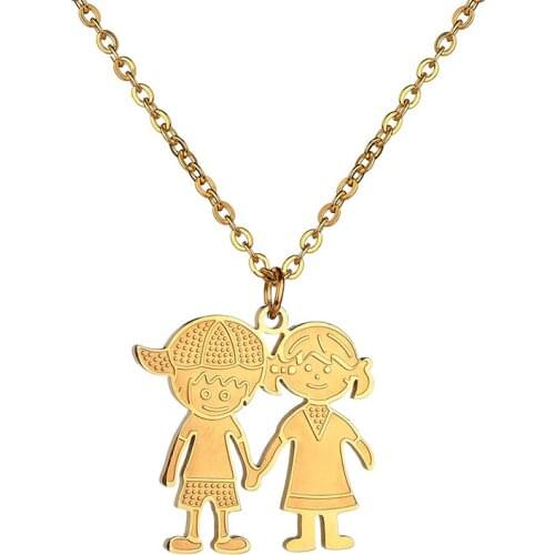 Fairladyhood Brands Boys And Girls Family Necklace Gold Color Stainless Steel Pendant Necklace For Love Jewelry Children Gifts