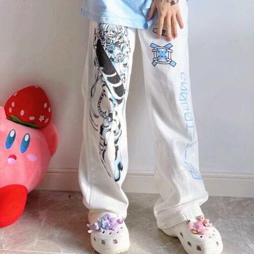 Wide leg pants women summer thin section high waist drape printed pants Harajuku cyberpunk y2k straight pants mopping pants