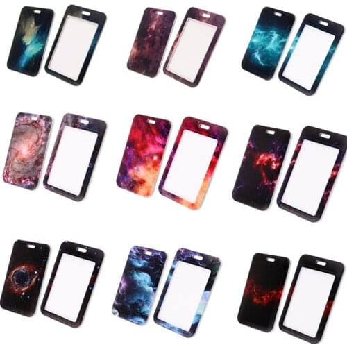 20pcs/lot BH1657 Cartoon Starry sky ID Card Holder Name Gradual Change Credit Card Holder Neck Strap Card Holder Identity Badge