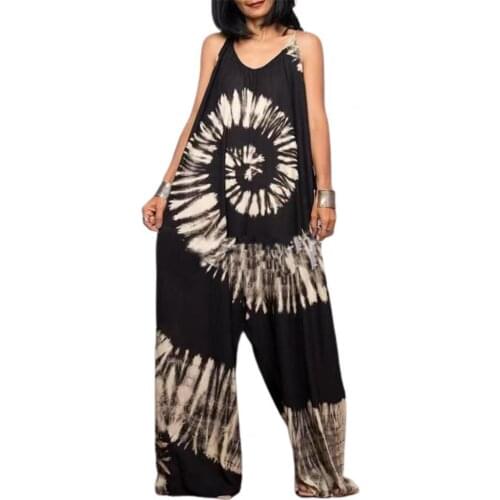65% Dropshipping!!New fashion women jumpsuit tie-dye printing wide-leg summer sleeveless shoulder strap jumpsuit casual wear