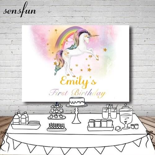 Unicorn Birthday Party Backdrop Gold Little Stars Rainbow Pink White Dessert Table Banner Backgrounds For Photo Studio 7x5FT