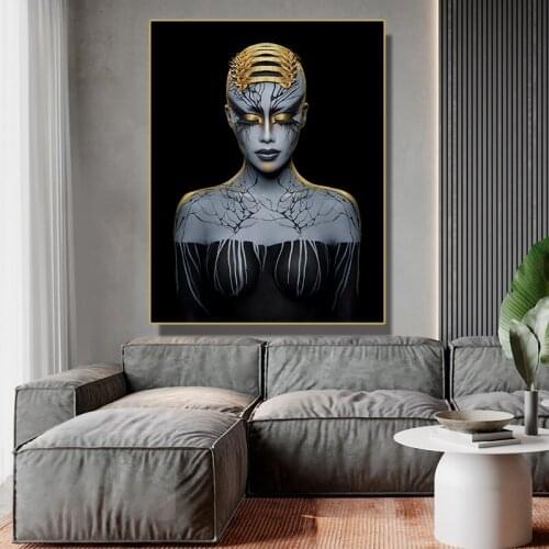 Canvas Print Posters Scandinavian African Art Black and Gold Woman Picture Living Room Wall Hoom Decor Modern art painting