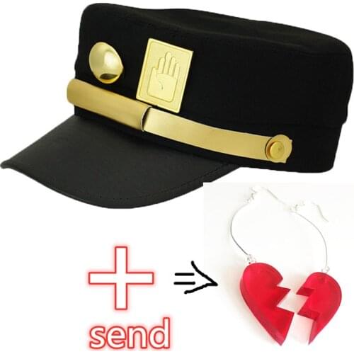 Hottest Anime JoJos Bizarre Adventure Cap and Earring Jotaro Kujo Joseph Hat Army Military Jojo Caps Hats Badges Cosplay Prop