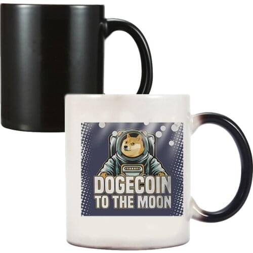 Dogecoin To The Moon Color Changing Mug 11oz Magic Ceramic Creative Changed Color Milk Cup Mug Friends Birthday Gift