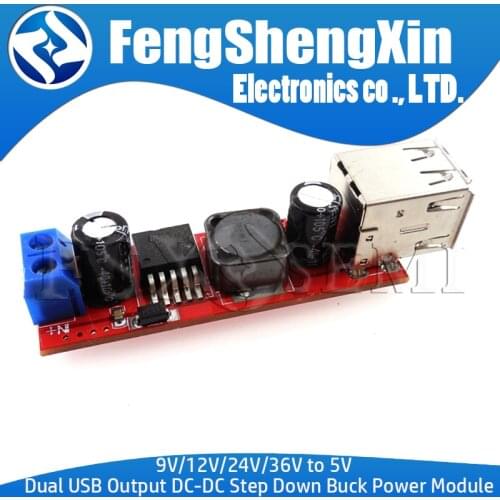 LM2596 Dual USB Output DC-DC Step Down Buck Power Module 9V/12V/24V/36V to 5V USB 3A for Vehicle Charger WAVGAT