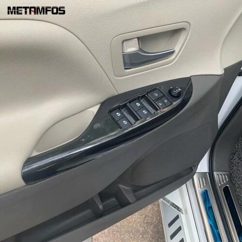 For Toyota Sienna 2019 2020 Carbon Fiber Window Lift Switch Cover Trim Inside Armrest Decoration Frame Accessories Car Styling