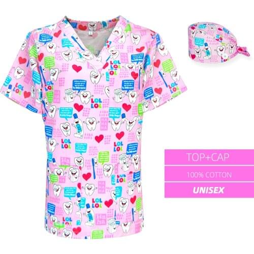 New Nurse Working Scrubs Tops and caps Nursing Uniform for Women Men Lab Dental Clinic Doctors Nurse Spa Fashion Uniforms Top