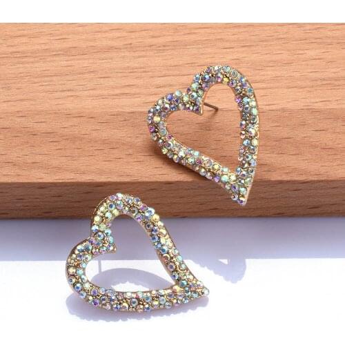 New Arrival Rhinestone Metal Heart Earrings High-quality AB Crystals Drop Earring Fashion Jewelry Accessories For Women