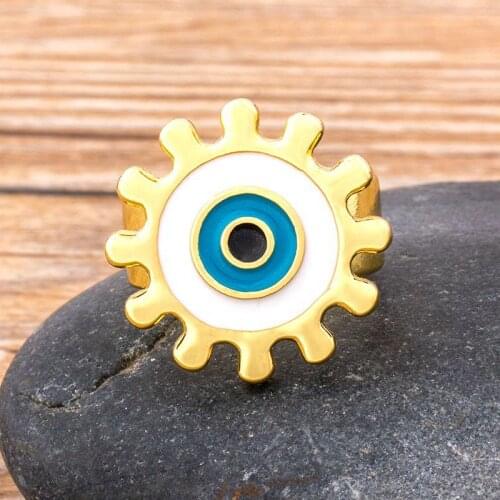 New Fashion Adjustable Opening Copper CZ Rings Round Shape Evil Eye Rings Best Birthday New Year Wedding Gifts for Women Girls