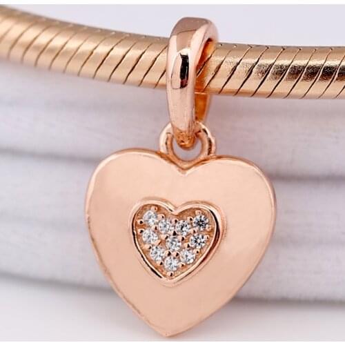 Original Signature Love Heart With Crystal Pendant Beads Fit 925 Sterling Silver Bead Charm Bracelet Bangle DIY Jewelry
