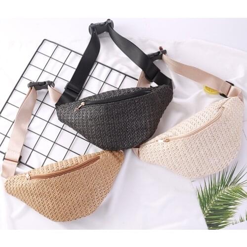 Straw Chest Bag Summer Travel Beach Waist Bag Fanny Pack Phone Bag Fashion Woven Rattan Shoulder Crossbody Bags New Sac poitrine