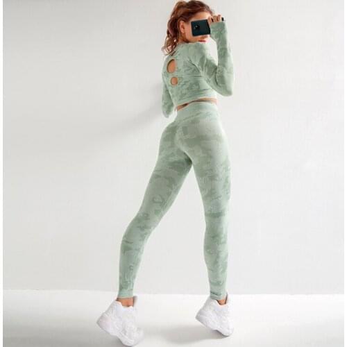 Sports Suit Female Large Size Camouflage Tight High Elasticity Slim Fitness Seamless Yoga Suit Long Sleeve