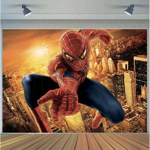 Super Hero Cartoon Spider Photography Background Backdrop Baby Children Birthday Party Decoration Tapestry Photo Live Studio
